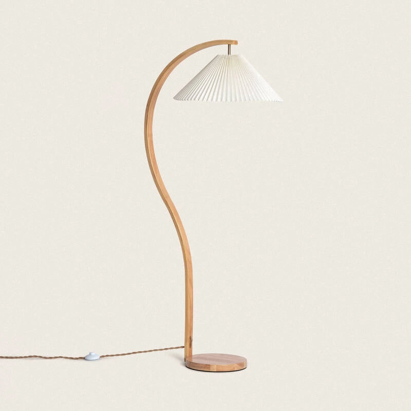 LÁMPARA DE PIE LUA B, ELABORADA A MANO CON MADERA NATURAL.