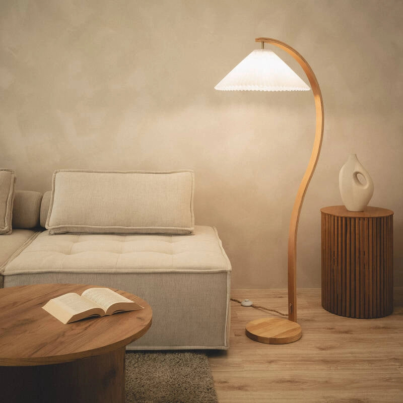 LÁMPARA DE PIE LUA B, ELABORADA A MANO CON MADERA NATURAL.