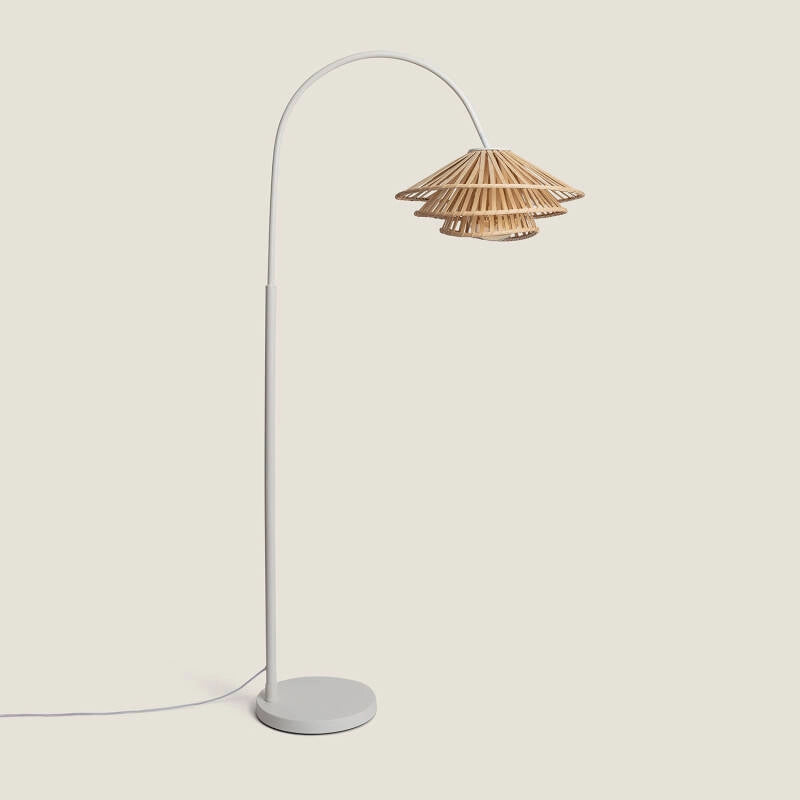 Lámpara de Pie Flower de Bambú Natural y Metal Blanco
