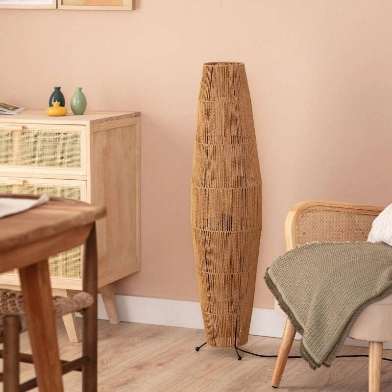 Lámpara de Pie de Papel Trenzado Natural y Estilo Artesanal