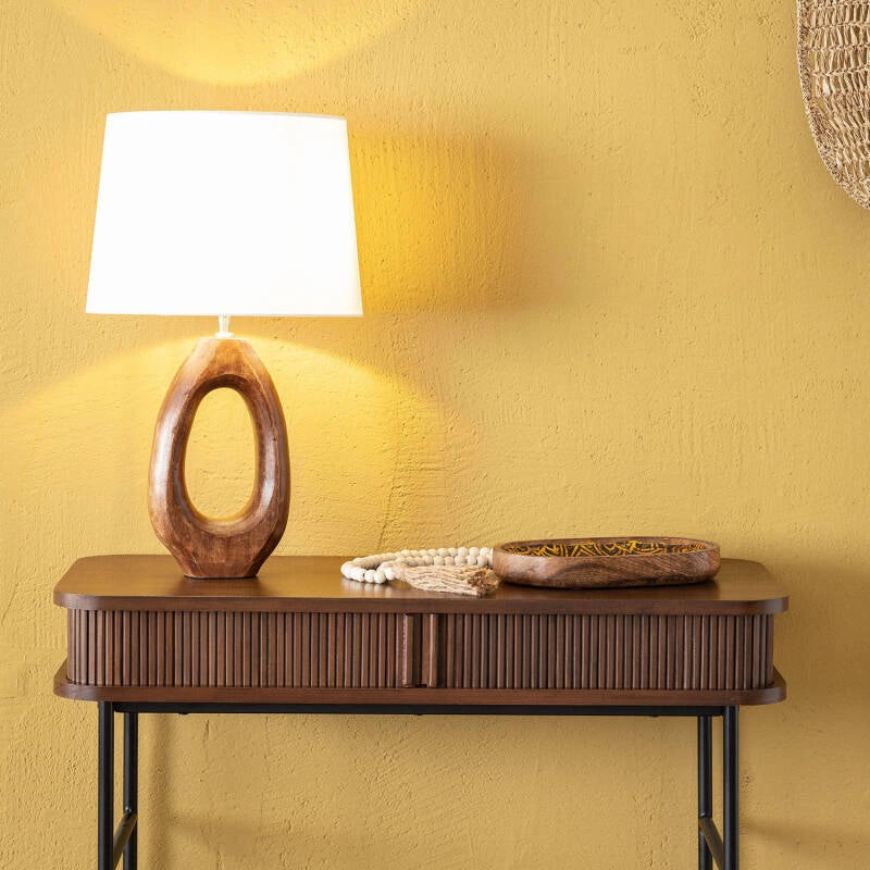 Lámpara de Mesa | Artesanal Madera Mango y Algodón Exclusivo