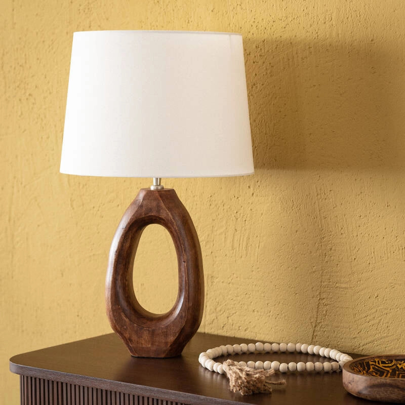 Lámpara de Mesa | Artesanal Madera Mango y Algodón Exclusivo