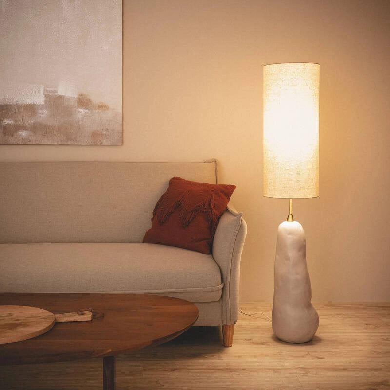 Lámpara de Pie | Cerámica y Tela | Elegancia y Luz Acogedora