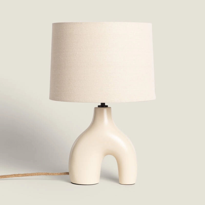 Lámpara de Mesa | Cerámica y Lino | Elegancia y Luz Cálida