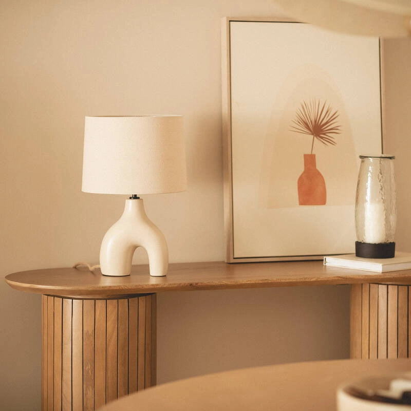Lámpara de Mesa | Cerámica y Lino | Elegancia y Luz Cálida