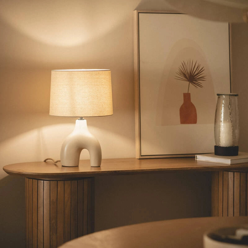 Lámpara de Mesa | Cerámica y Lino | Elegancia y Luz Cálida