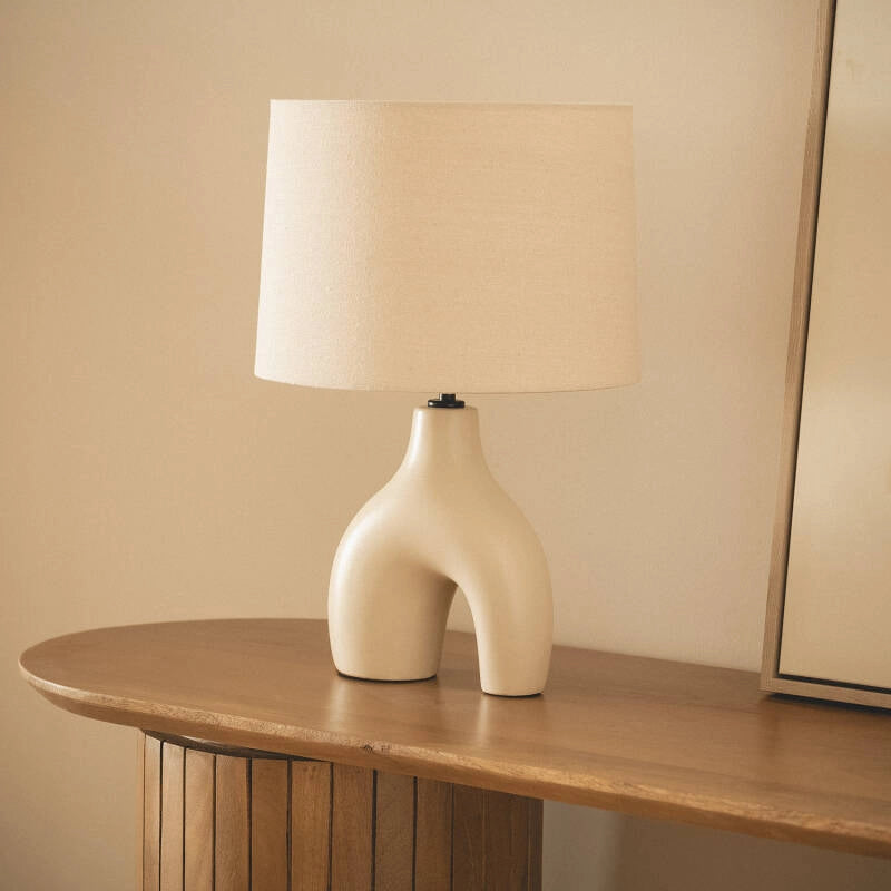 Lámpara de Mesa | Cerámica y Lino | Elegancia y Luz Cálida