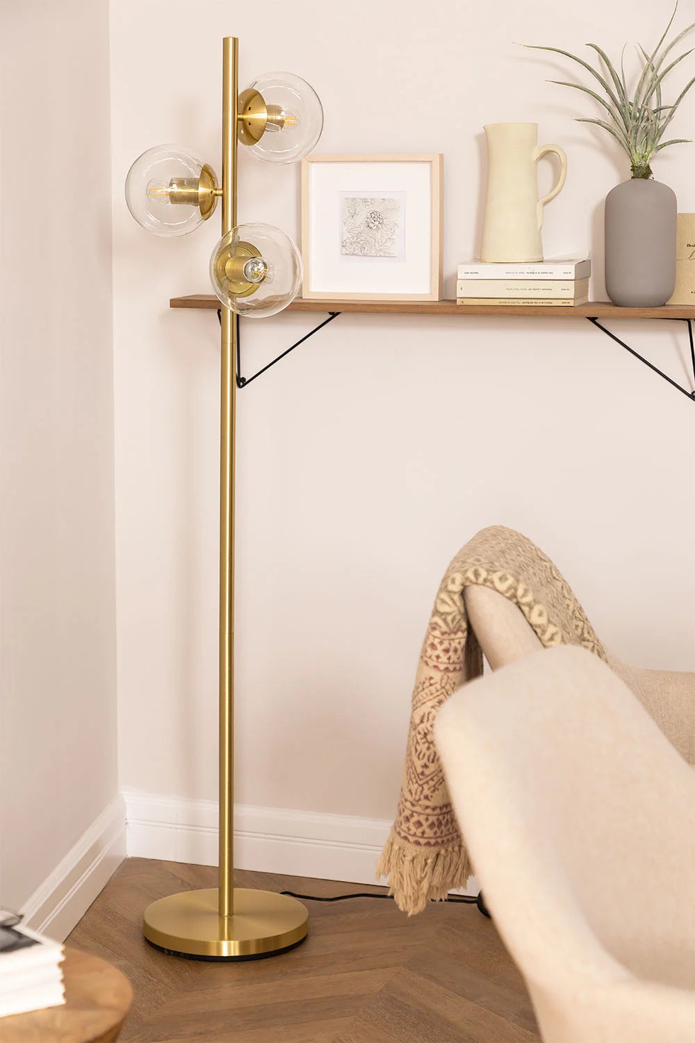 Lámpara de Pie | Diseño Premium | Metal y Cristal Elegante