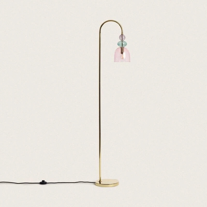 Lámpara de Pie | Cristal Rosa y Metal | Diseño Vintage