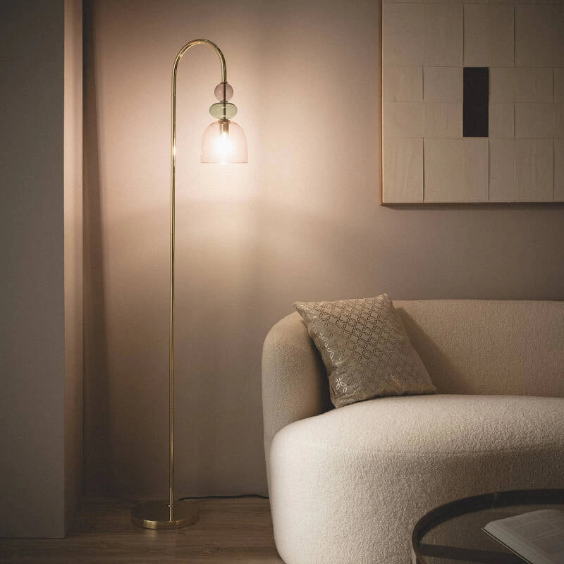 Lámpara de Pie | Cristal Rosa y Metal | Diseño Vintage