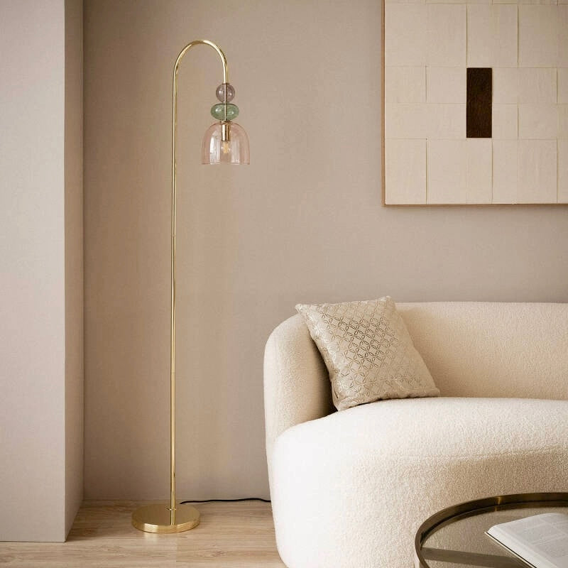 Lámpara de Pie | Cristal Rosa y Metal | Diseño Vintage
