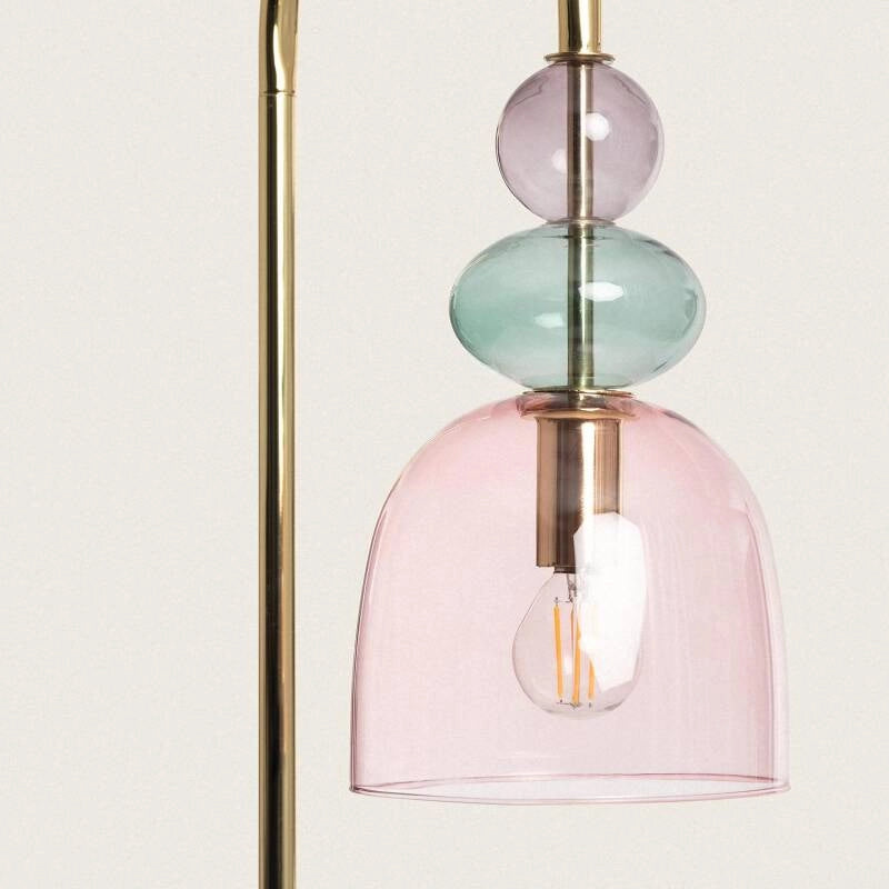 Lámpara de Pie | Cristal Rosa y Metal | Diseño Vintage
