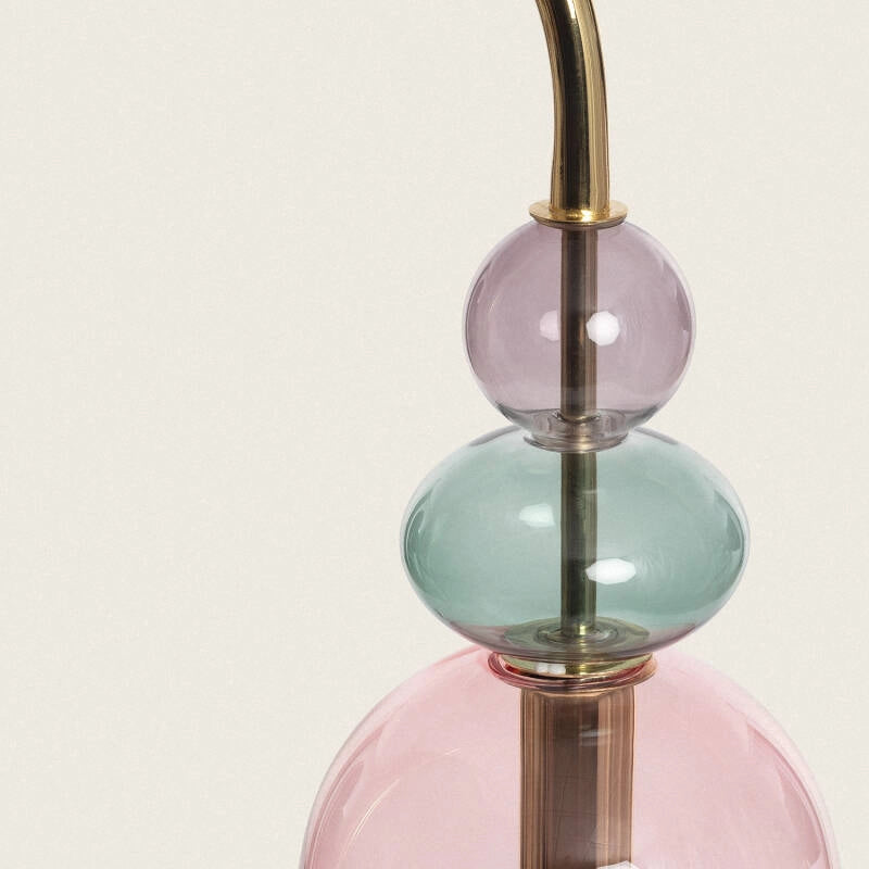 Lámpara de Pie | Cristal Rosa y Metal | Diseño Vintage