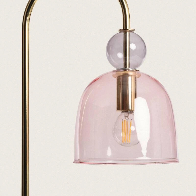 Lámpara de Mesa | Cristal Rosa y Metal | Diseño Vintage