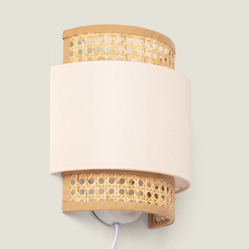 Lámpara Pared | Ratán Natural Blanco Roto | Elaborada a Mano