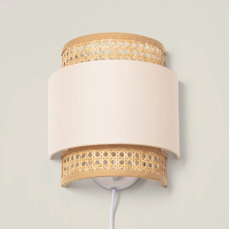Lámpara Pared | Ratán Natural Blanco Roto | Elaborada a Mano