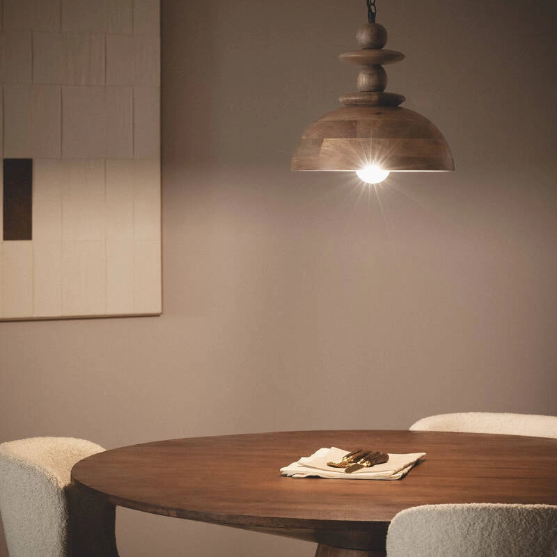 LÁMPARA COLGANTE KATU, ELABORADA CON MADERA DE MANGO NATURAL.