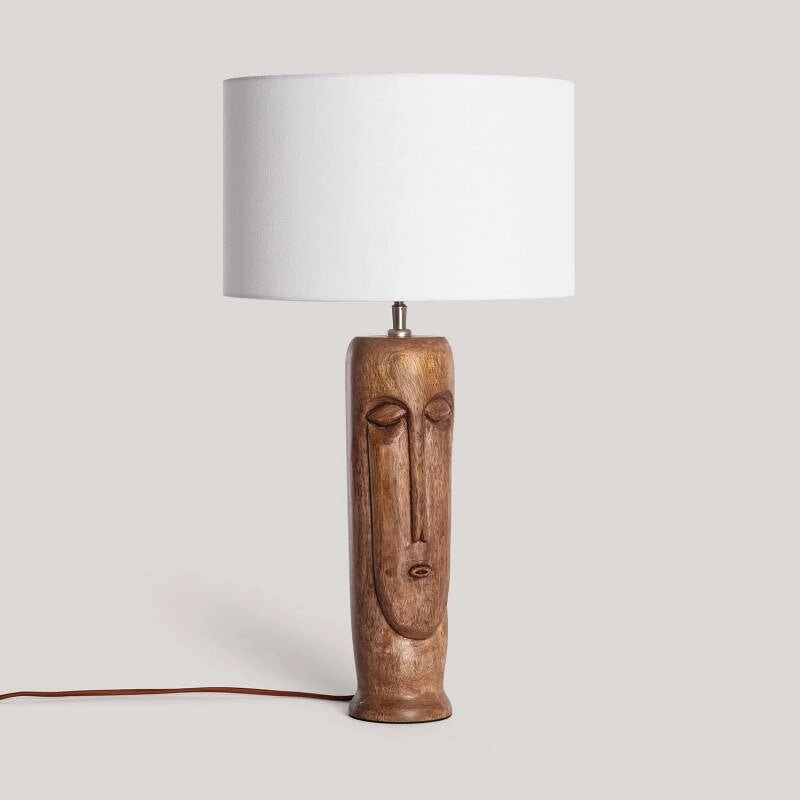 LÁMPARA DE MESA COLECCIÓN SALOMÓN C, ELABORADA A MANO CON MADERA DE MANGO NATURAL. Lámpara Mesa Salomón madera de mango natural de alta calidad. Diseño elegante y atemporal. Luz suave para leer o crear ambiente. ¡Pieza única y duradera!