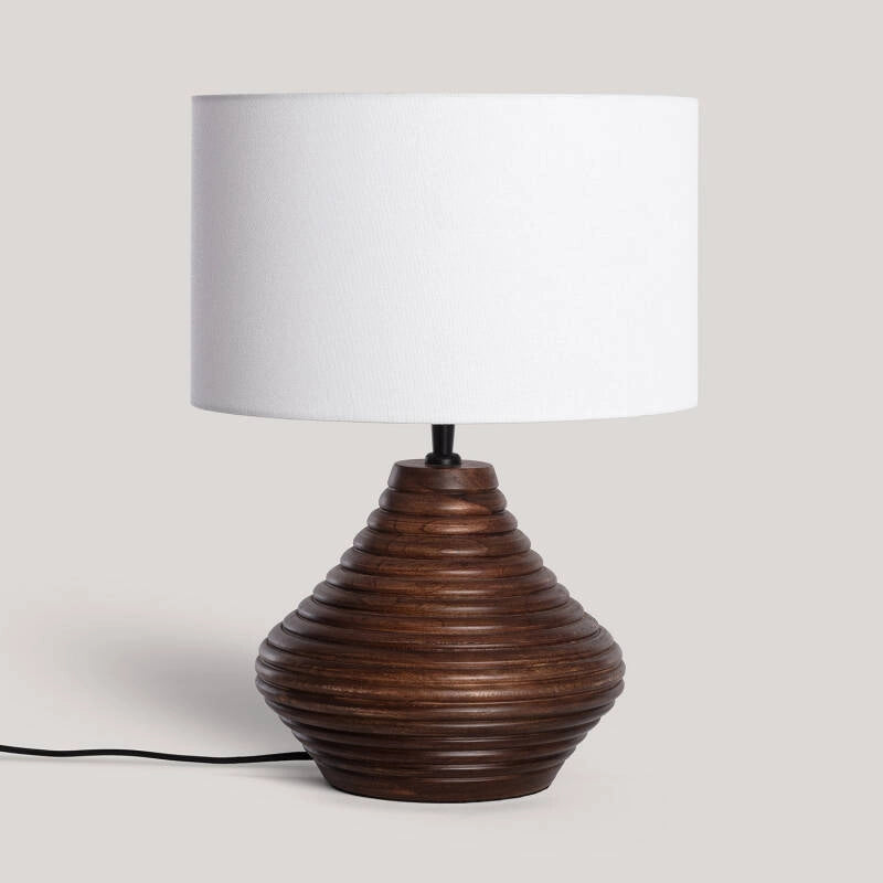 LÁMPARA DE MESA COLECCIÓN SALOMÓN R, ELABORADA CON MADERA DE MANGO NATURAL. Lámpara Mesa Salomón R: madera de mango natural de alta calidad. Diseño elegante y moderno. Crea ambientes cálidos y agradables. Luz suave adaptable con E27.