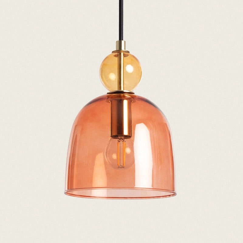 LÁMPARA COLGANTE DE DISEÑO PREMIUM, COLECCIÓN OM. Lámpara Colgante Ego: cristal bicolor y dorado cromado. Diseño elegante y retro para tu hogar. Aporta color, carácter y sofisticación a salones o comedores.