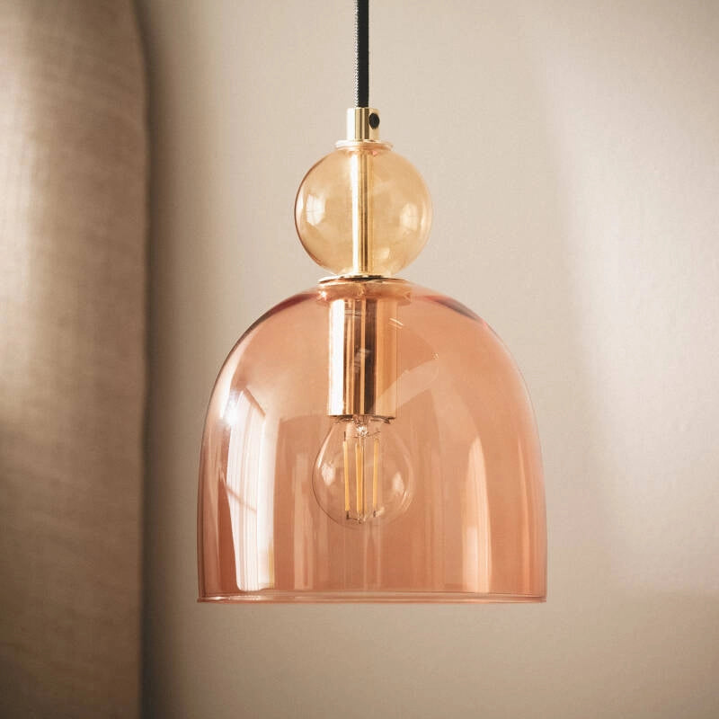 LÁMPARA COLGANTE DE DISEÑO PREMIUM, COLECCIÓN OM. Lámpara Colgante Ego: cristal bicolor y dorado cromado. Diseño elegante y retro para tu hogar. Aporta color, carácter y sofisticación a salones o comedores.
