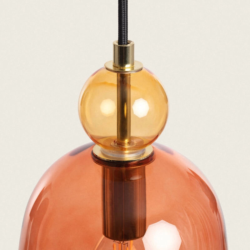 LÁMPARA COLGANTE DE DISEÑO PREMIUM, COLECCIÓN OM. Lámpara Colgante Ego: cristal bicolor y dorado cromado. Diseño elegante y retro para tu hogar. Aporta color, carácter y sofisticación a salones o comedores.