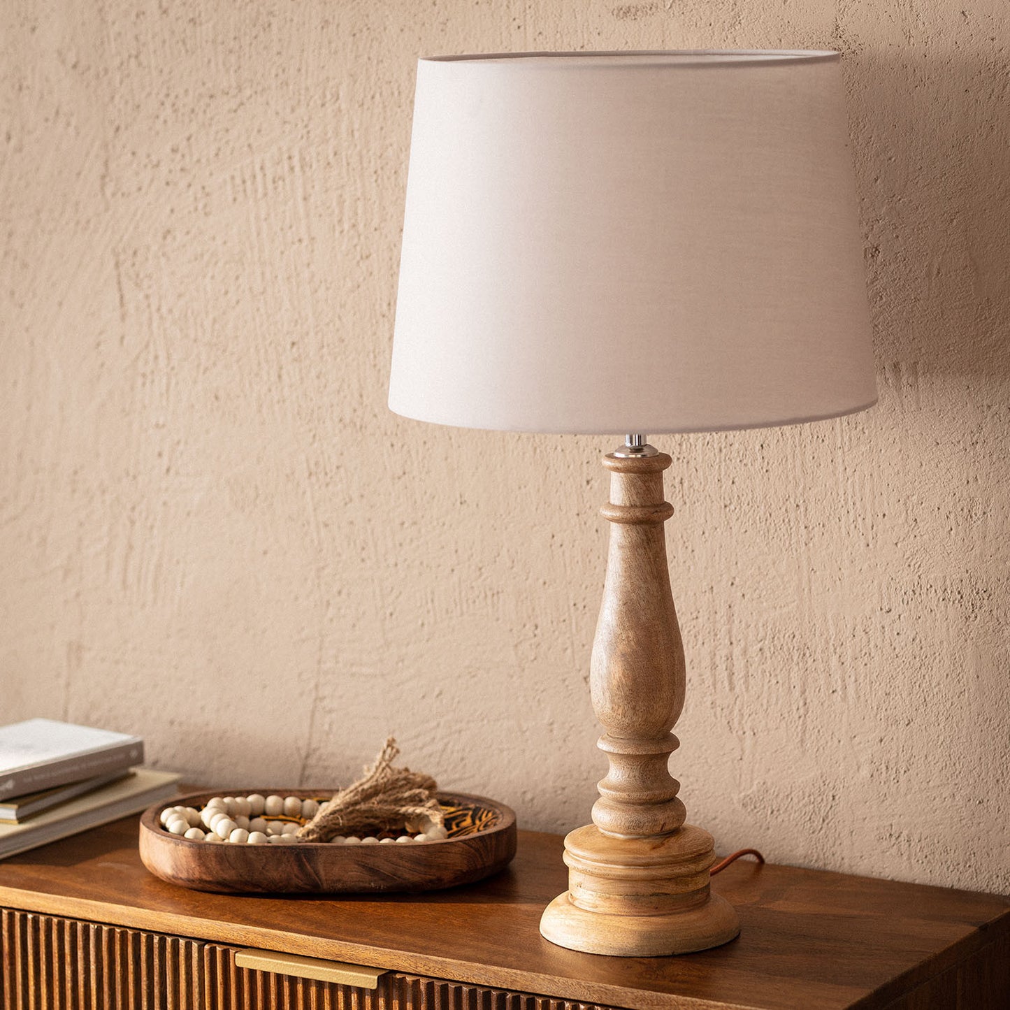 Lámpara de Mesa Mena de Madera Natural Artesanal