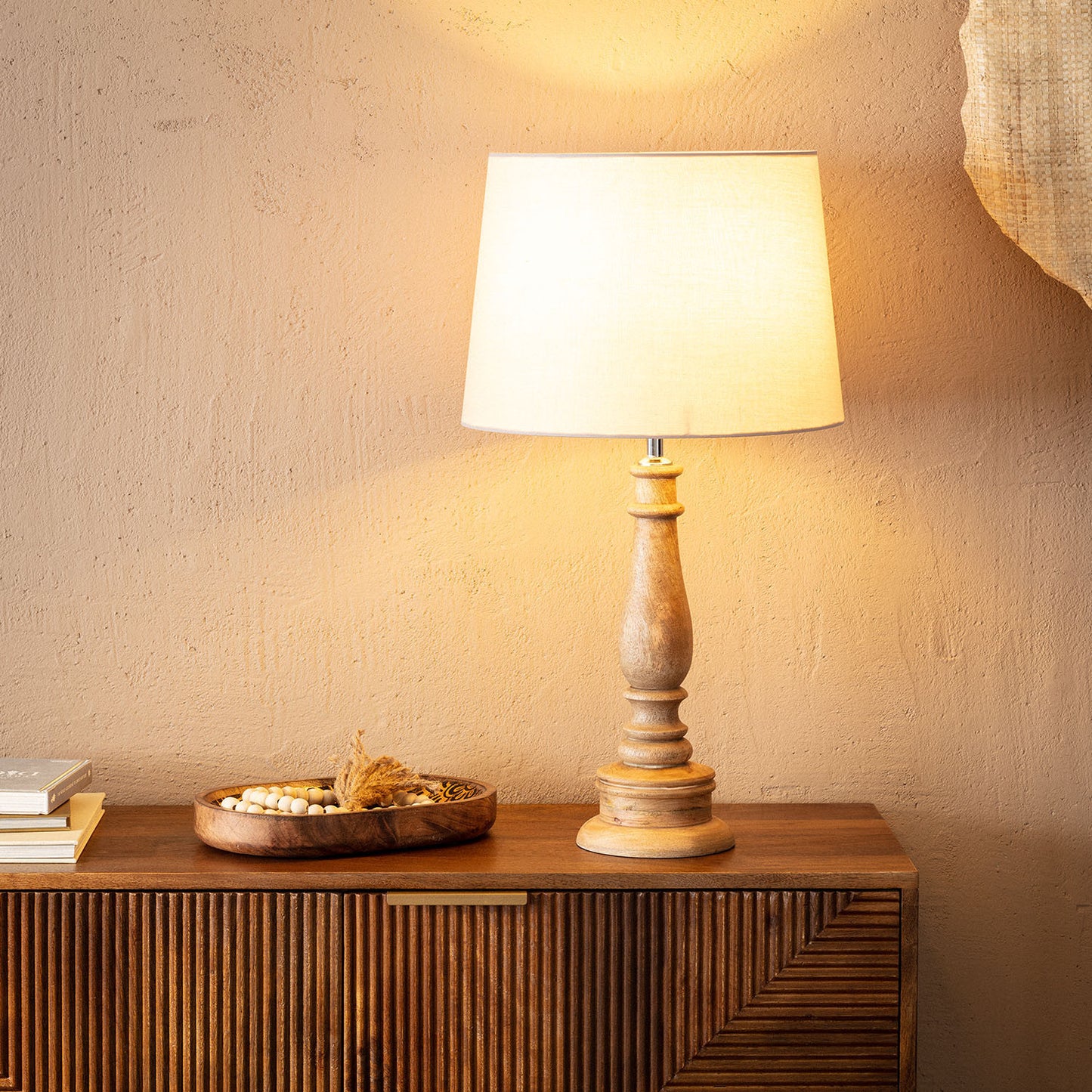 Lámpara de Mesa Mena de Madera Natural Artesanal