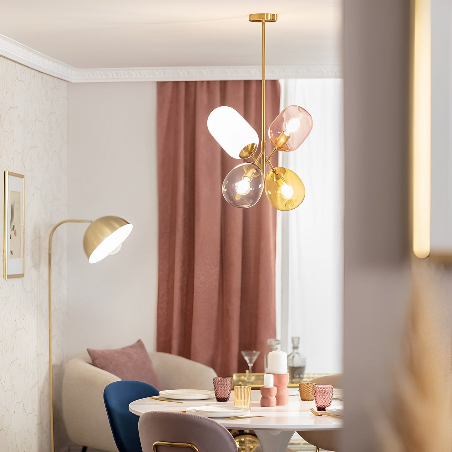 Lámpara Colgante | Cristal Soplado Colores | 4 Luces E27
