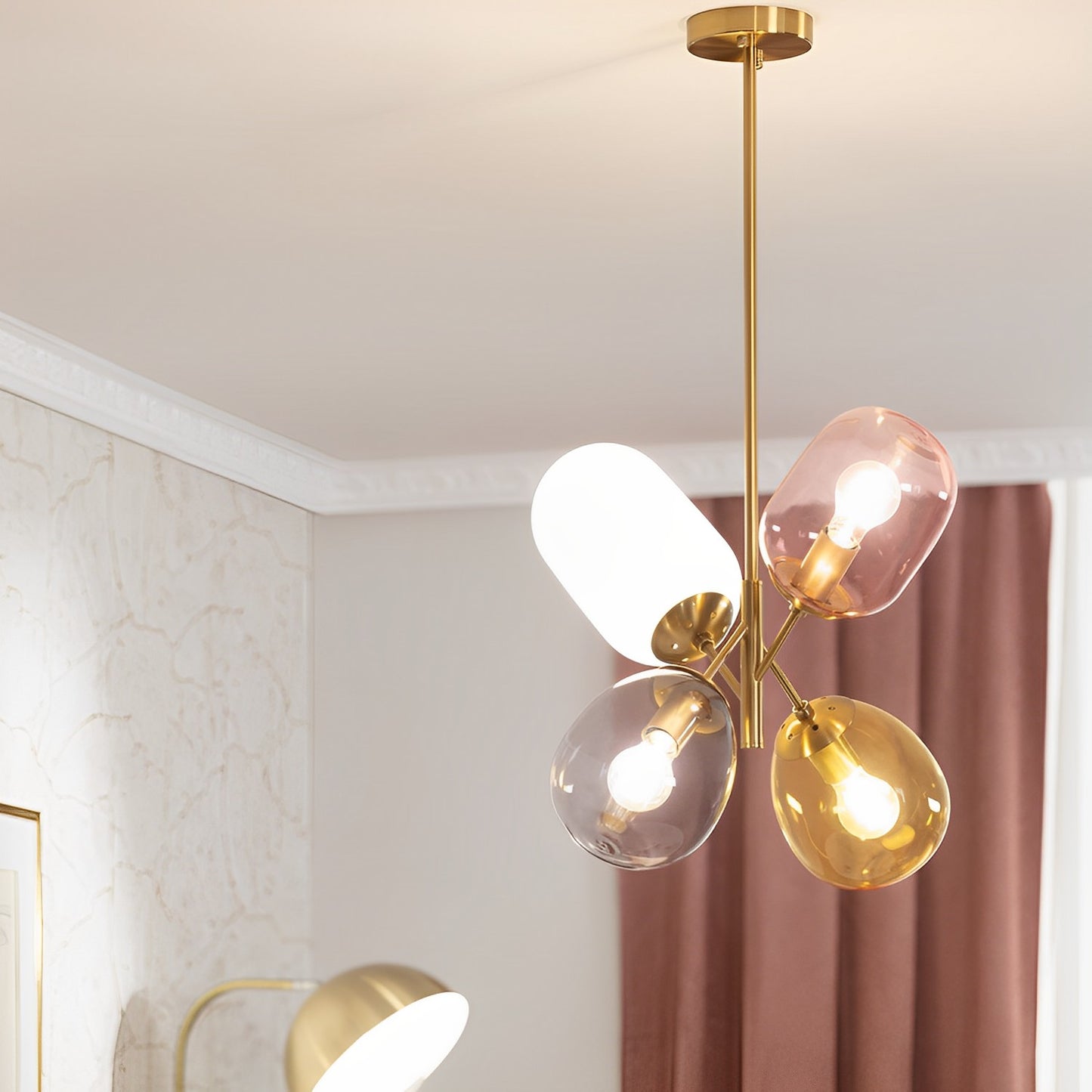 Lámpara Colgante | Cristal Soplado Colores | 4 Luces E27