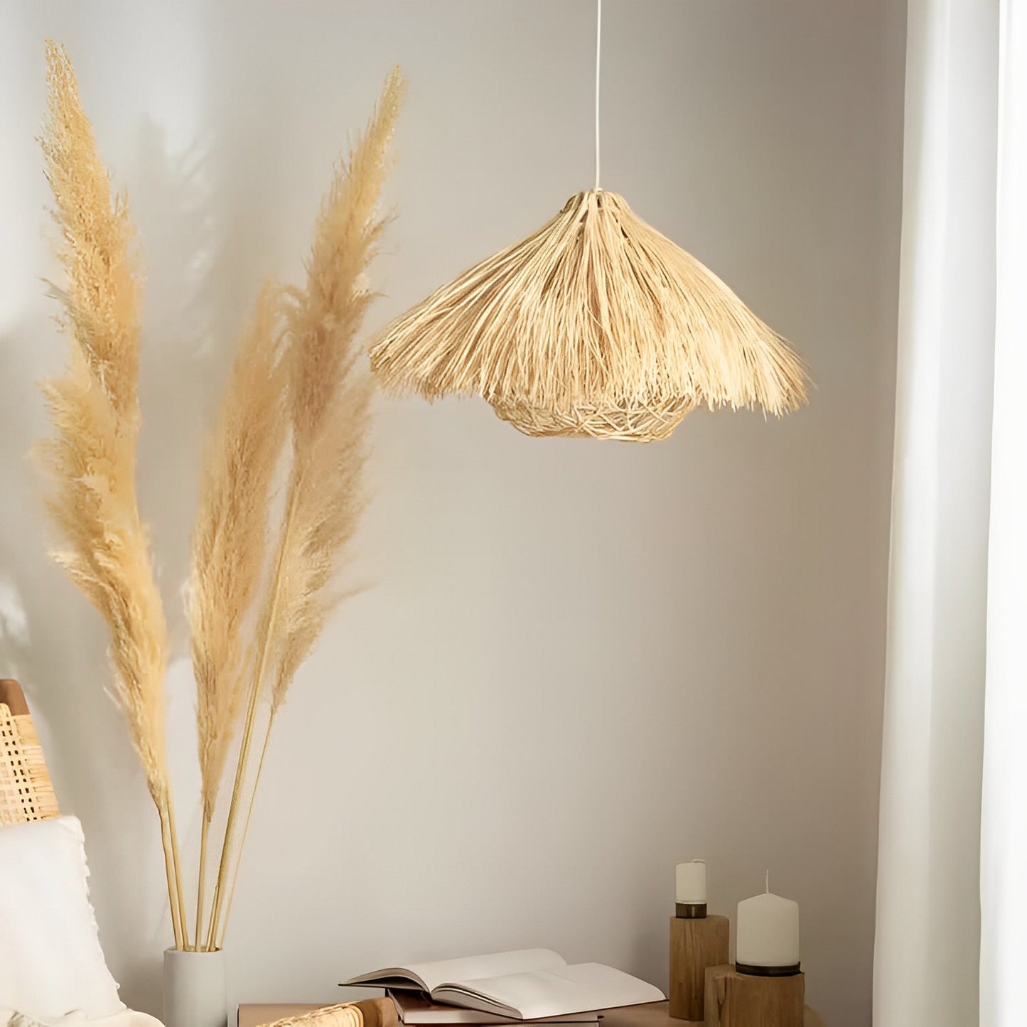 Lámpara colgante en ratán natural | Boho-Chic artesanal