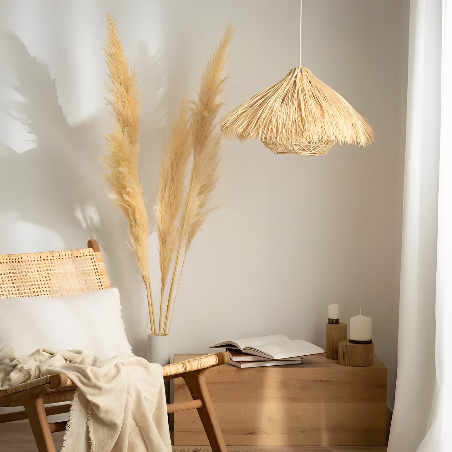 Lámpara colgante en ratán natural | Boho-Chic artesanal