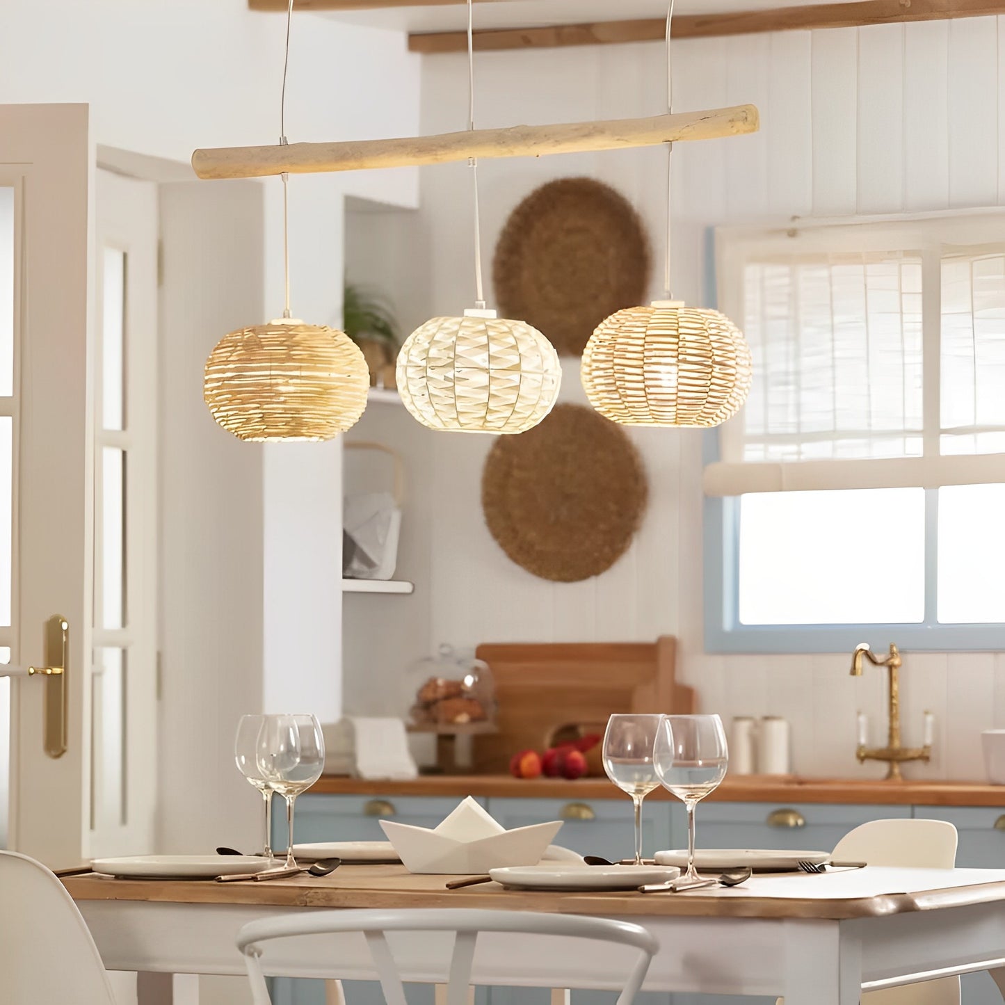 Lámpara colgante de ratán natural Diseño Boho-Chic artesanal