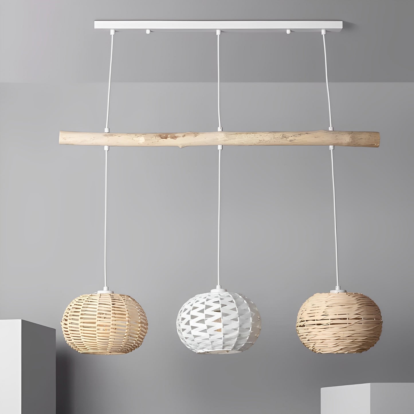 Lámpara colgante de ratán natural Diseño Boho-Chic artesanal