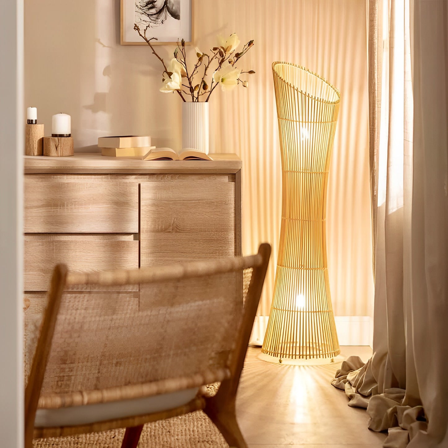 Lámpara de Pie Siddhi de Bambú Natural | Diseño Boho Chic