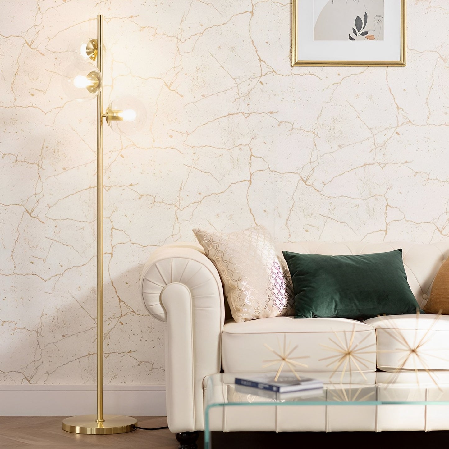 Lámpara de Pie | Diseño Premium | Metal y Cristal Elegante