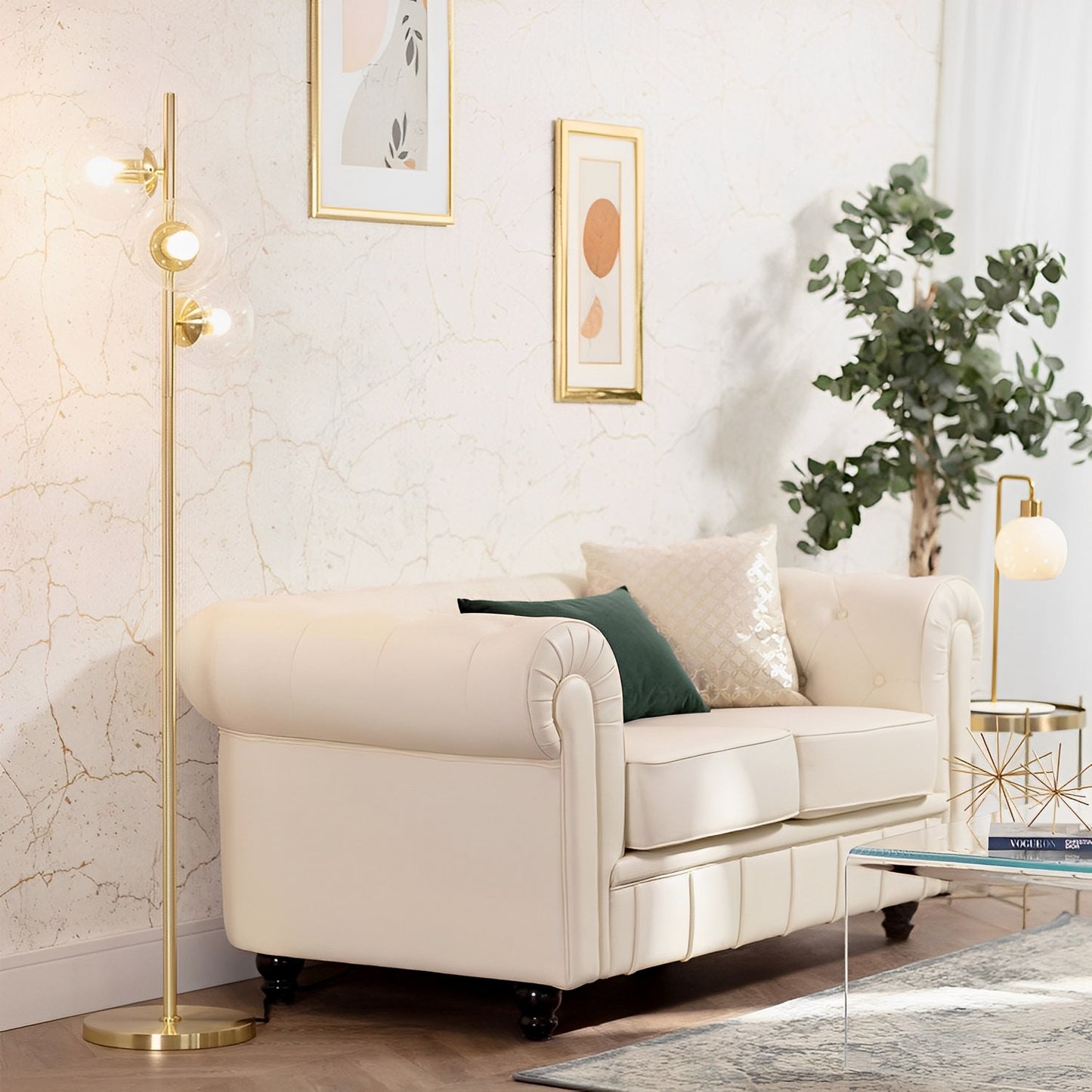 Lámpara de Pie | Diseño Premium | Metal y Cristal Elegante