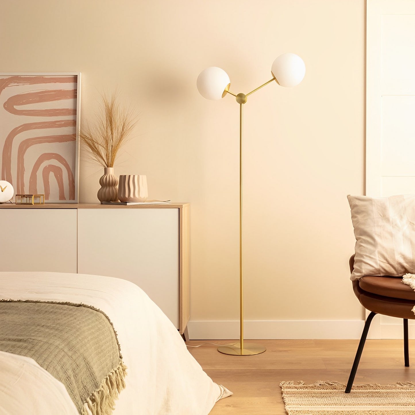 Lámpara de Pie Moon | 2 Luces E27 | Diseño Metal y Cristal