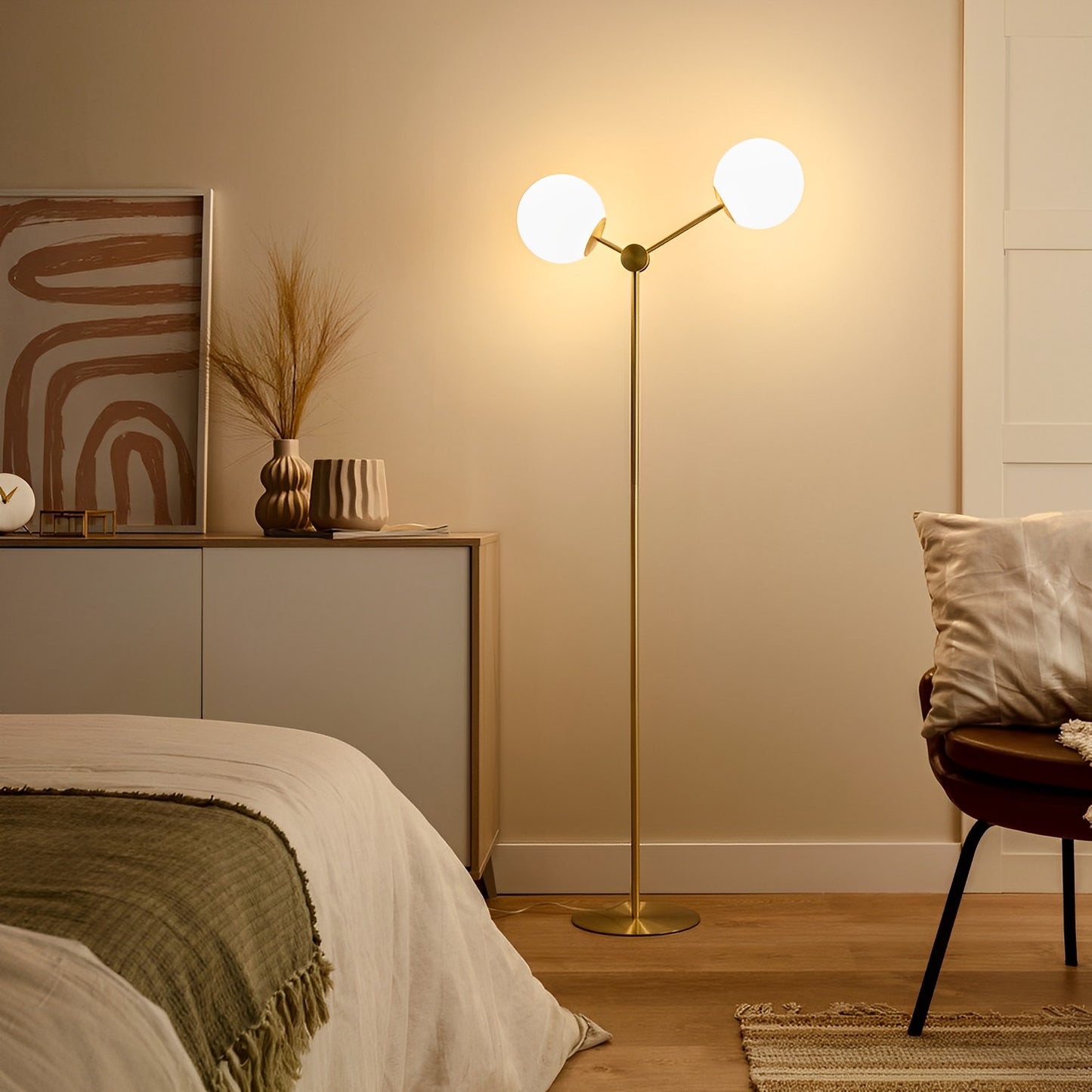 Lámpara de Pie Moon | 2 Luces E27 | Diseño Metal y Cristal