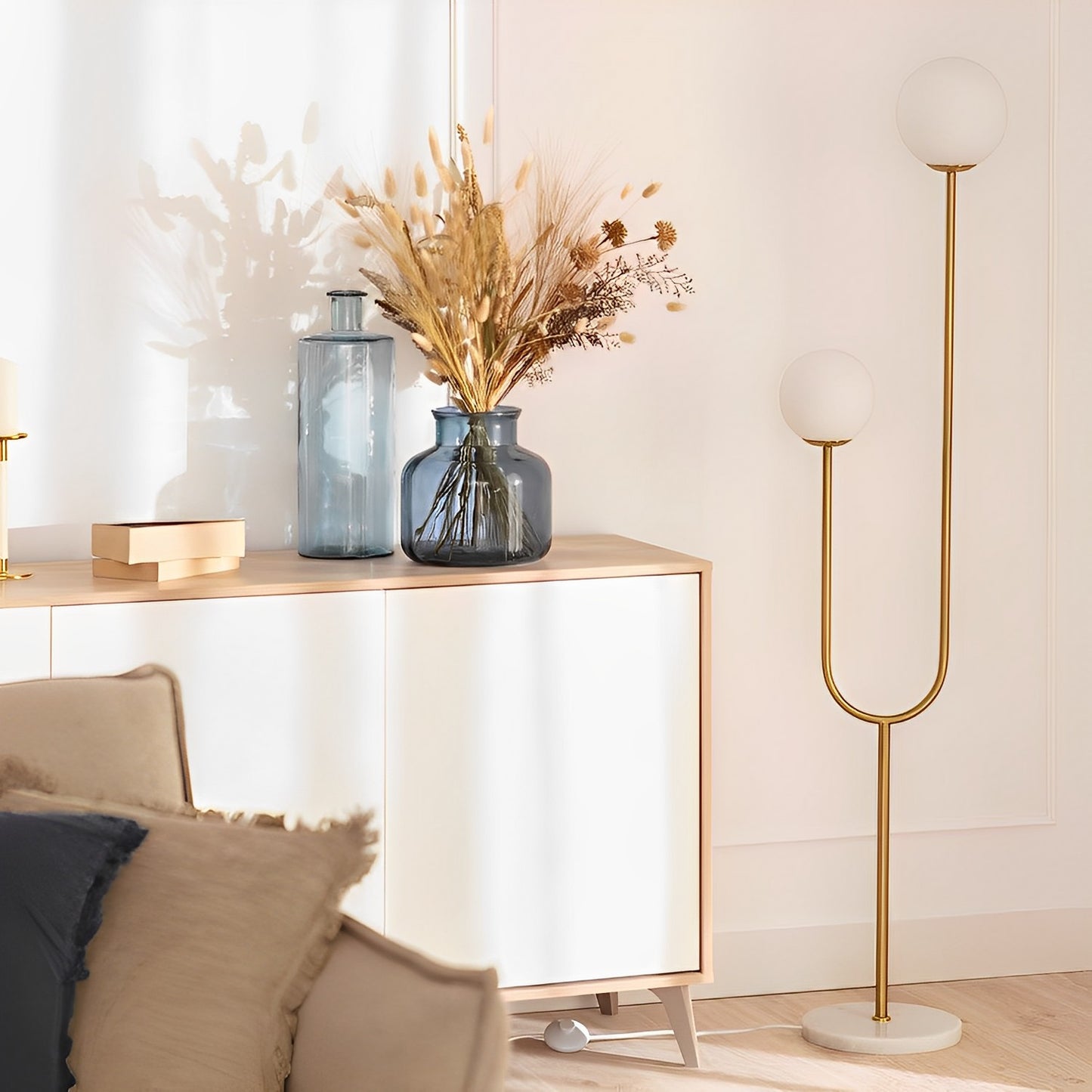 Lámpara de Pie | 2 Luces | Diseño Minimalista Metal/Cristal