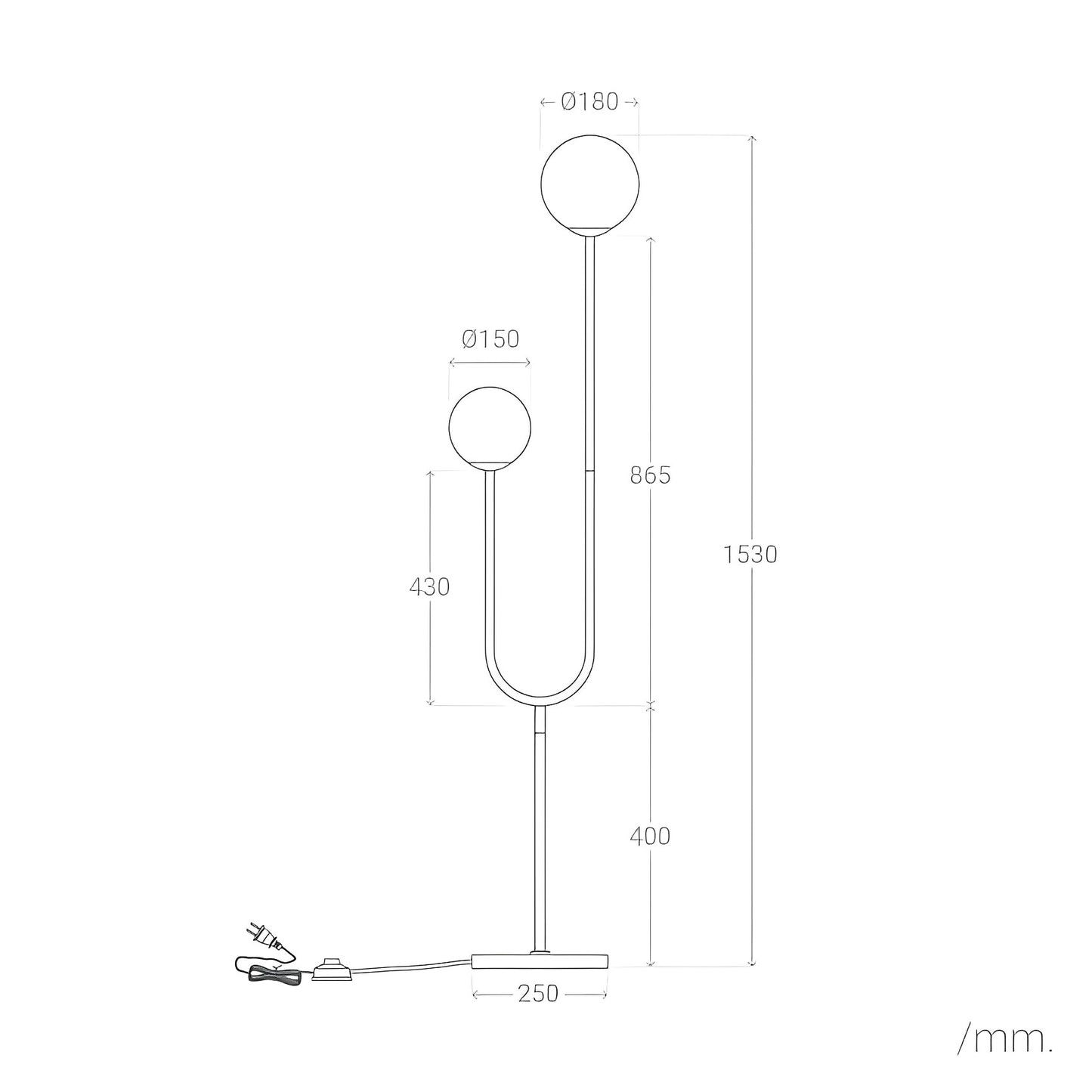 Lámpara de Pie | 2 Luces | Diseño Minimalista Metal/Cristal
