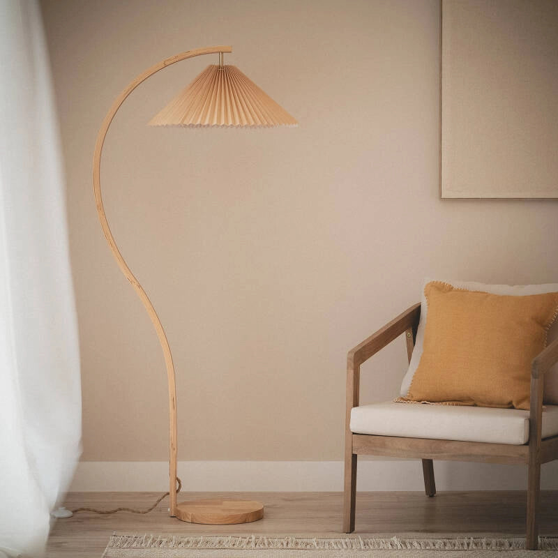 LÁMPARA DE PIE LUA, ELABORADA CON MADERA NATURAL