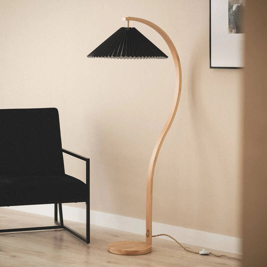 LÁMPARA DE PIE LUA N, ELABORADA A MANO CON MADERA NATURAL.