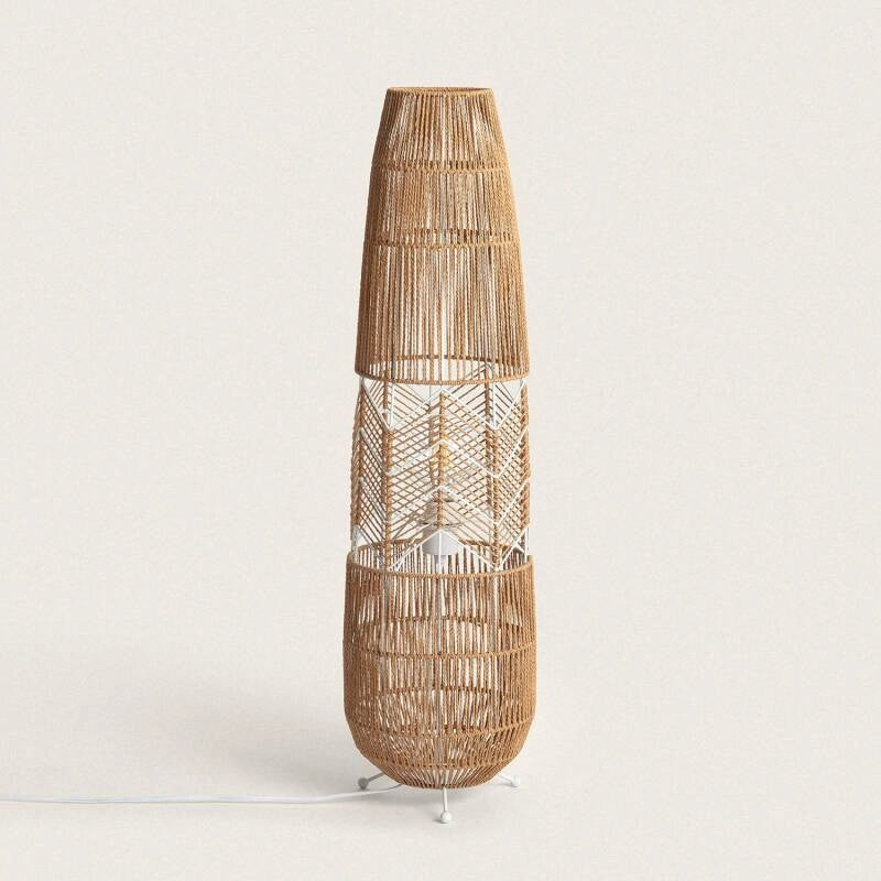 LÁMPARA DE PIE BHOGA, ELABORADA A MANO CON PAPEL TRENZADO NATURAL.