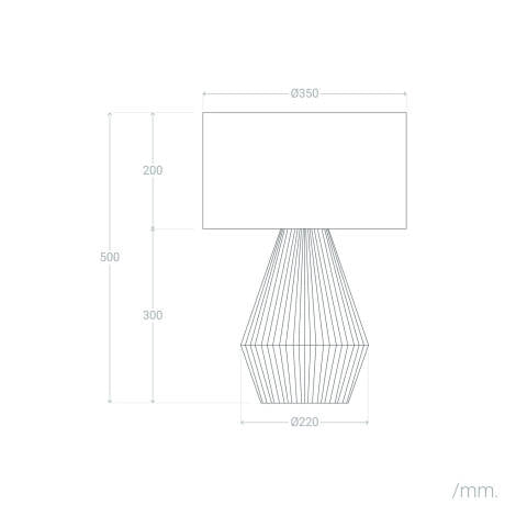 LÁMPARA DE MESA KEMUNING, ELABORADA A MANO CON LINO Y CUERDA NATURAL.
