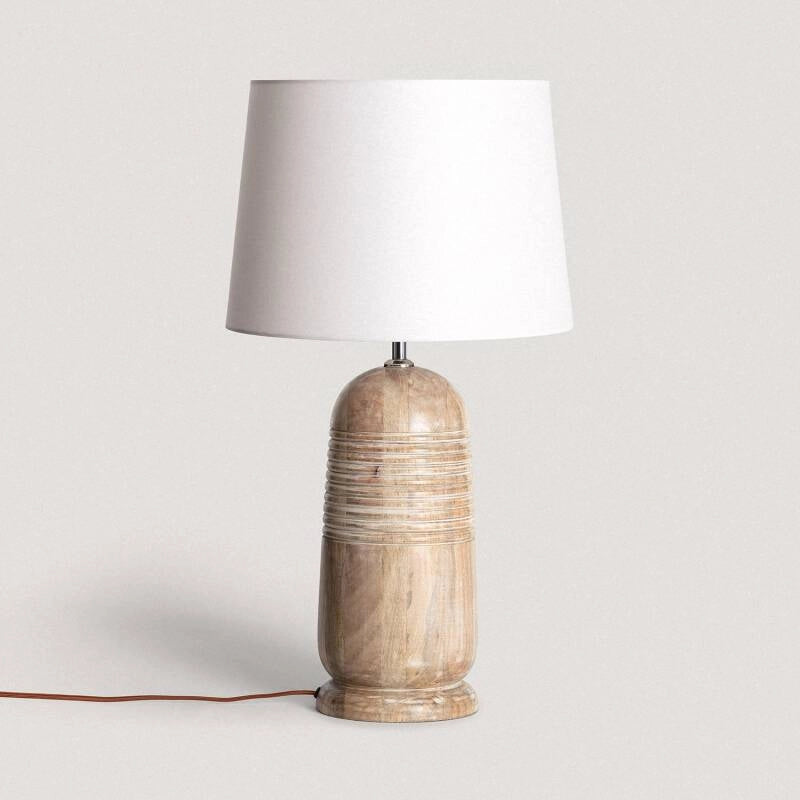 LÁMPARA DE MESA CARTAGENA, ELABORADA A MANO CON MADERA DE MANGO NATURAL.