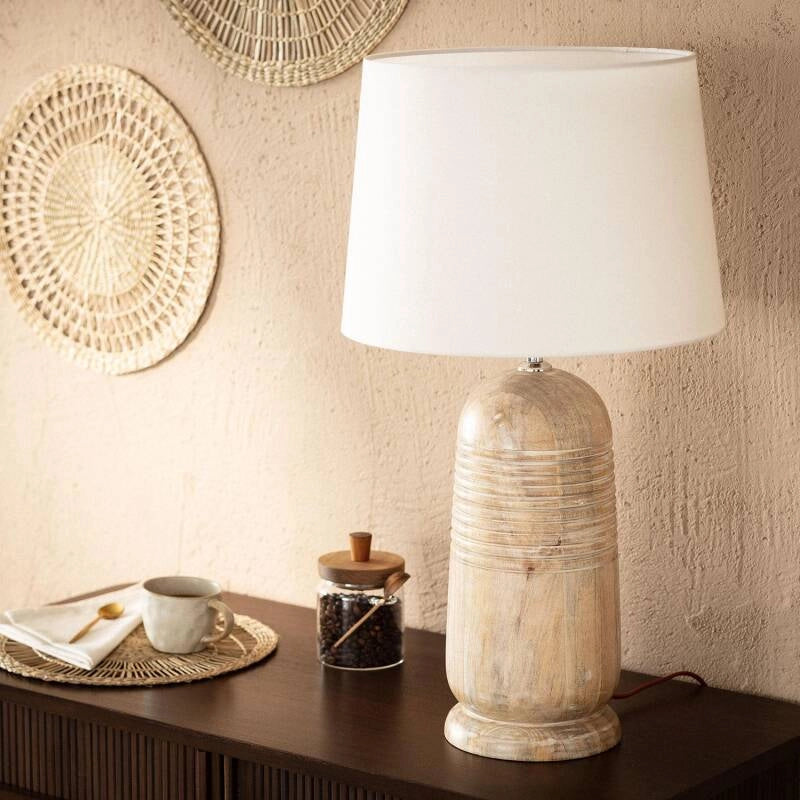 LÁMPARA DE MESA CARTAGENA, ELABORADA A MANO CON MADERA DE MANGO NATURAL.