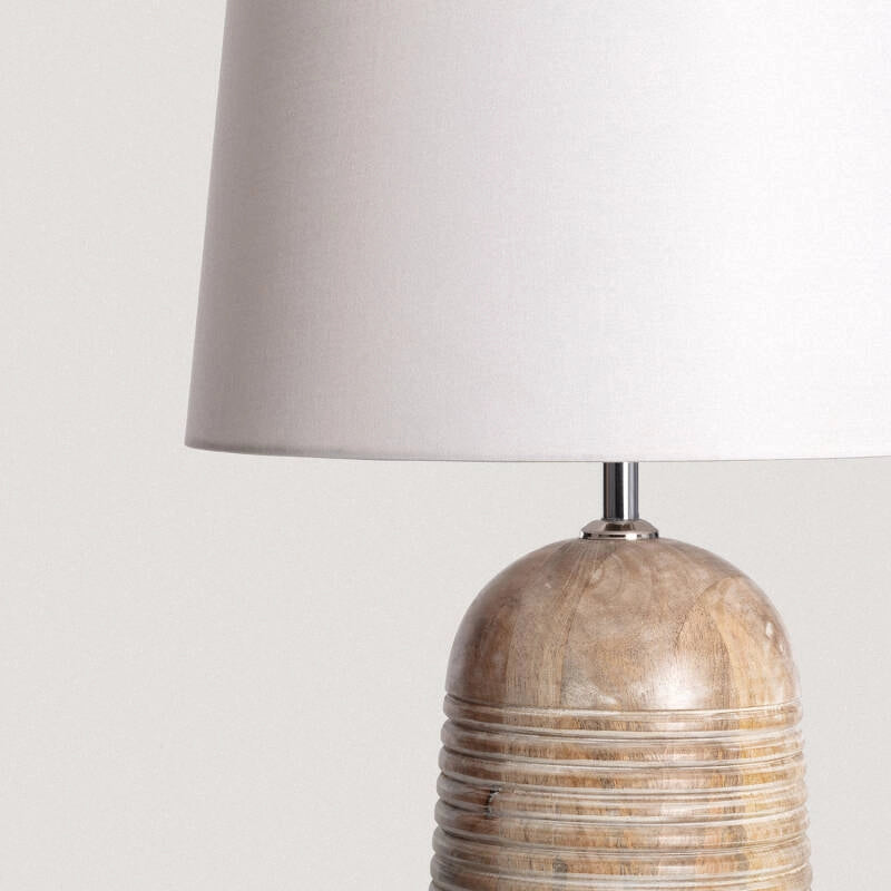 LÁMPARA DE MESA CARTAGENA, ELABORADA A MANO CON MADERA DE MANGO NATURAL.