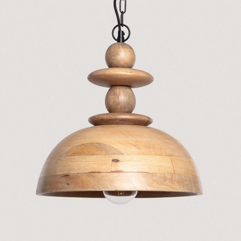 LÁMPARA COLGANTE KATU, ELABORADA CON MADERA DE MANGO NATURAL.