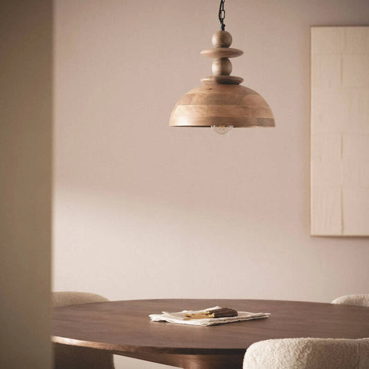 LÁMPARA COLGANTE KATU, ELABORADA CON MADERA DE MANGO NATURAL.